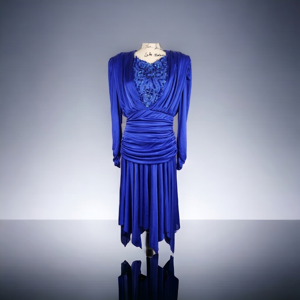 FILIGREE COFFIN PROM COCKTAIL DRESS COBALT BLUE SIZE 12